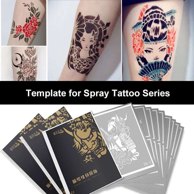 New Spray Tattoo Template Book Cartoon Flower Popular Hollowed Out Whole Tattoo Reusable Body Art Drawing Professional Stencils