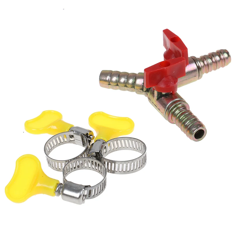1 Set Y Type 3 Way Shut Off Ball Valve With Clamp Fitting Hose Barb Fuel Gas 10MM