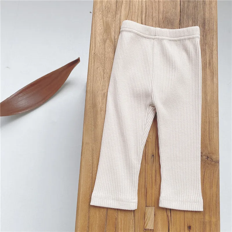 2024 Autumn New Baby Solid Ribbed Leggings Cotton Toddler Tights Casual Trousers Infant Girl Bottoming Pants Kids Clothes