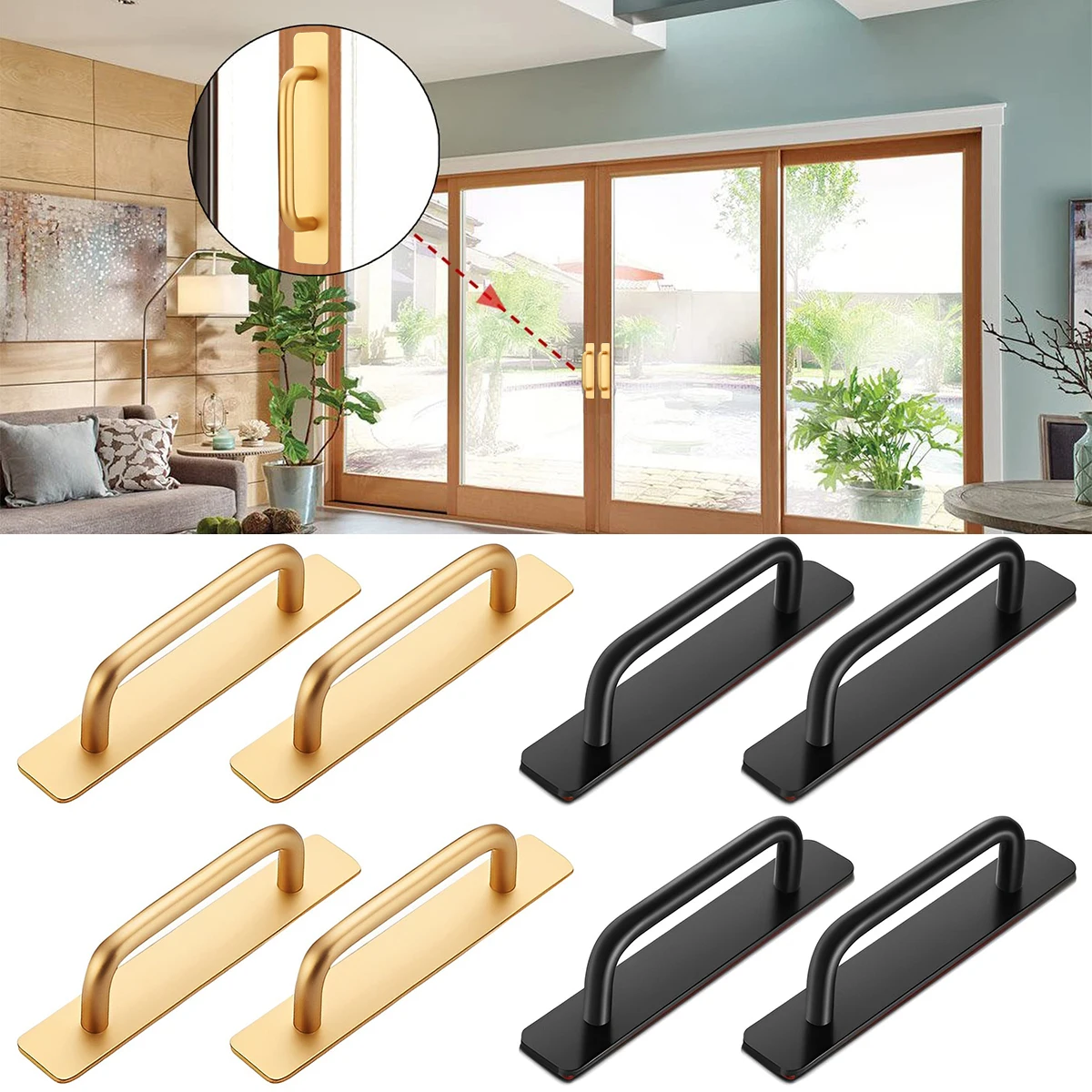 Self-Stick Instant Aluminum Alloy Handles, Pulls for Cabinet Drawer, Window Sliding Closet, 105mm, 4Pcs