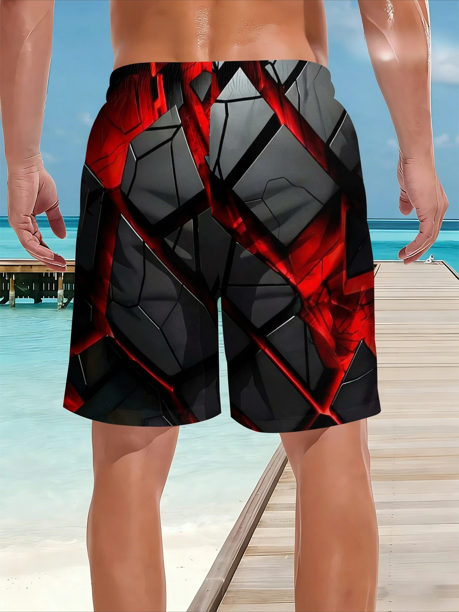 2026 Hot Selling Fashion Summer New Model with Bright Geometric Texture 3D Printed Men's Quick Drying Shorts in Large Size