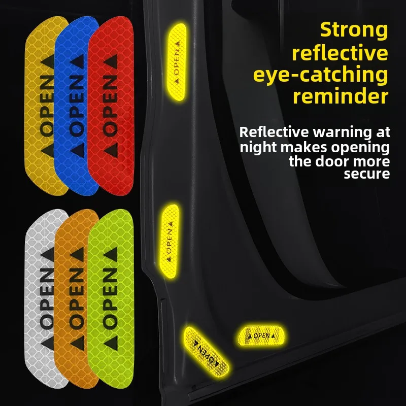 4PCS Reflective Car Door Sticker Safety Opening Warning Reflector Tape Decal Car Accessories Exterior Interior Reflector Sticker