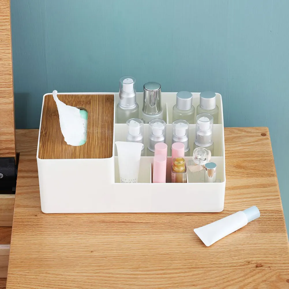 

Bamboo Storage Box Multi-Functional Desktop Organizer Tissue Remote Controller Holder Large Capacity Bedroom Bathroom