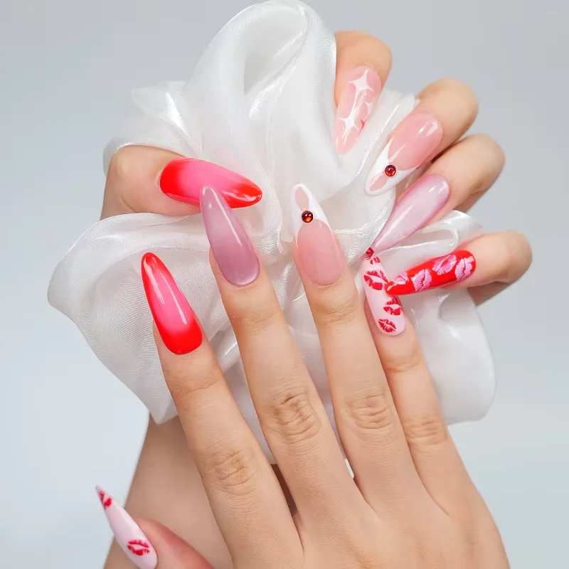 

10Pcs Fashion Handmade False Nails Medium Length Wearable Manicure Elegant Exquisite Fake Nails For Girls Women Daily Wear