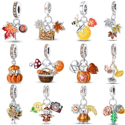 100% 925 Silver Pumpkin Maple Leaf Scarecrow Harvest Romantic Autumn Charms Beads 3mm DIY Fine Jewelry
