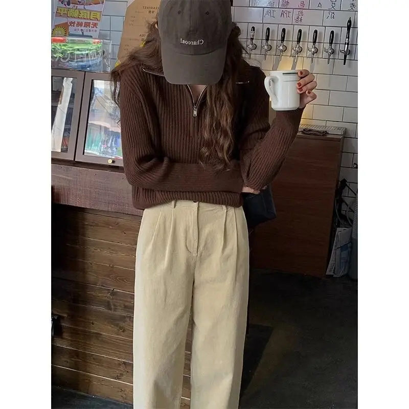 2025 Autumn Winter New Women's Knitting Sweater Half Zip Knit Top Stylish Loose Design Versatile Inner & Outer Wear Sweater