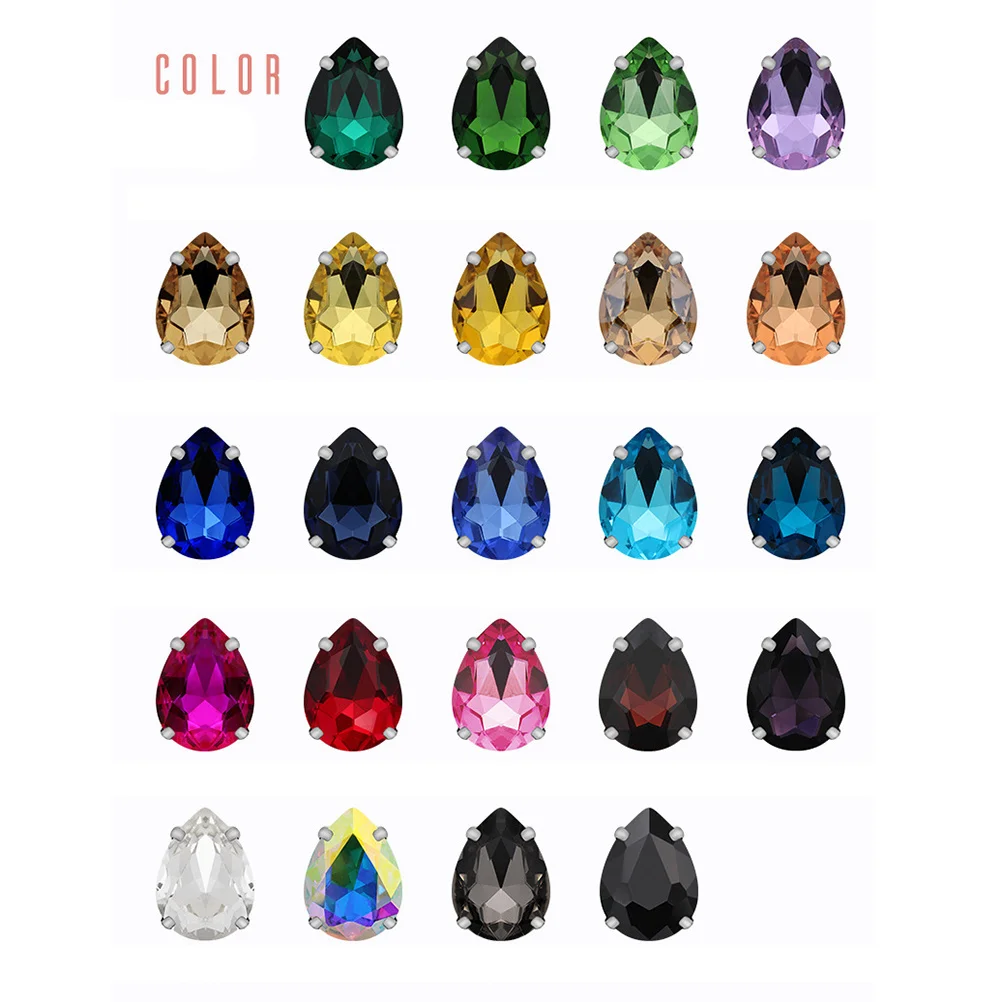 

50pcs Wedding Shoes Crystal Rhinestones Light Green 18X25Mm Teardrop Glass Sewing Claw For Garment Bags Craft Trims Accessory