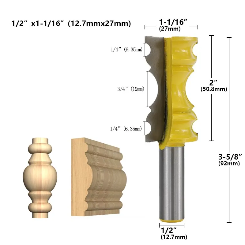 Fresa 1/2 Shank Molding Router Bit Line Knife Tenon Cutter per strumenti per la lavorazione del legno elaborato Chair Rail Bit