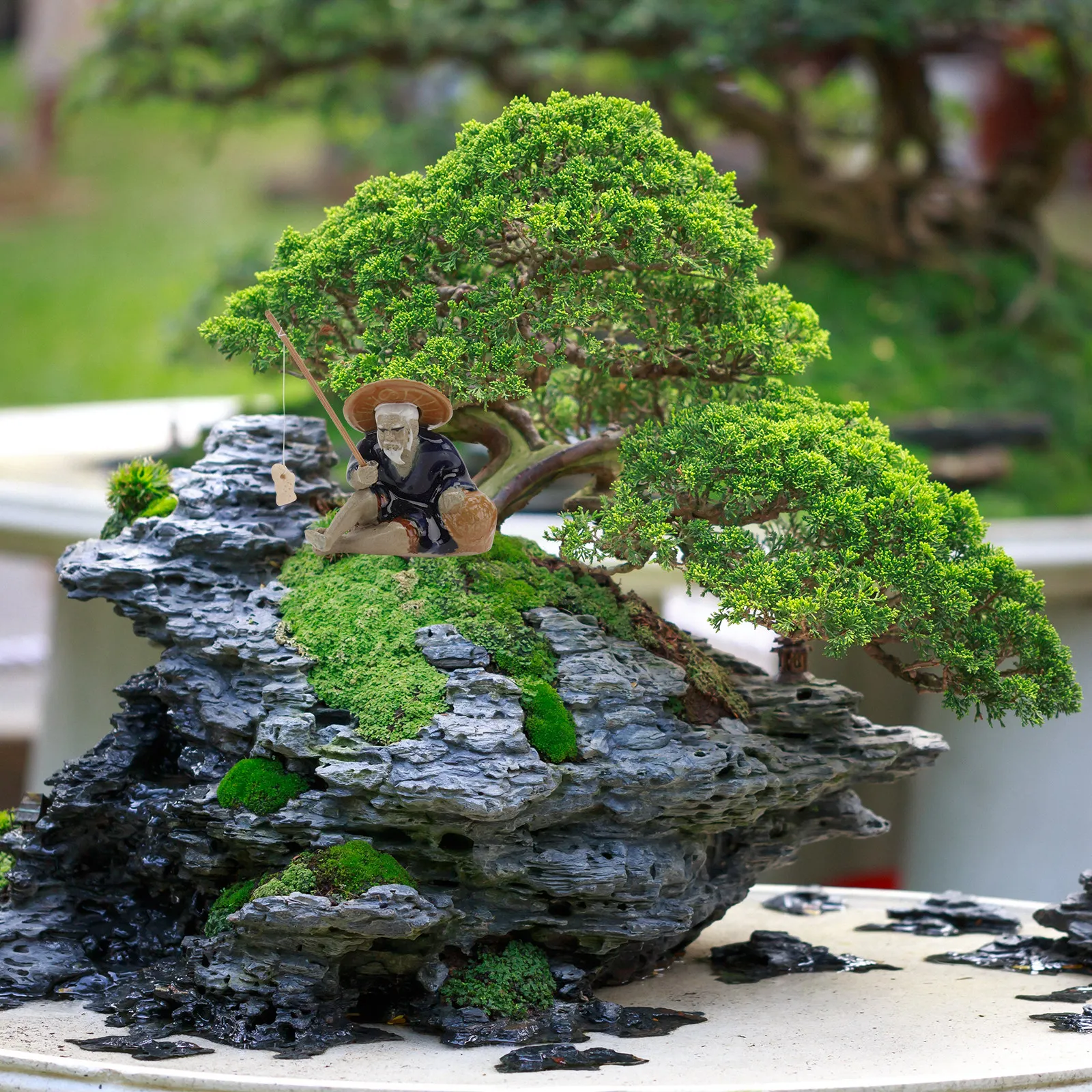 1Pcs Vivid Fisherman Decor Cer - Bonsai Garden With Sand ulasan dan harga