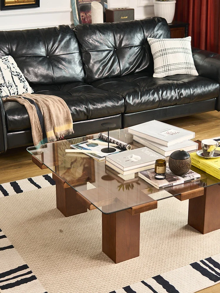 طاولة قهوة فرنسية مربعة من الزجاج المقسى لغرفة المعيشة المنزلية طاولة شاي إبداعية كلاسيكية #6