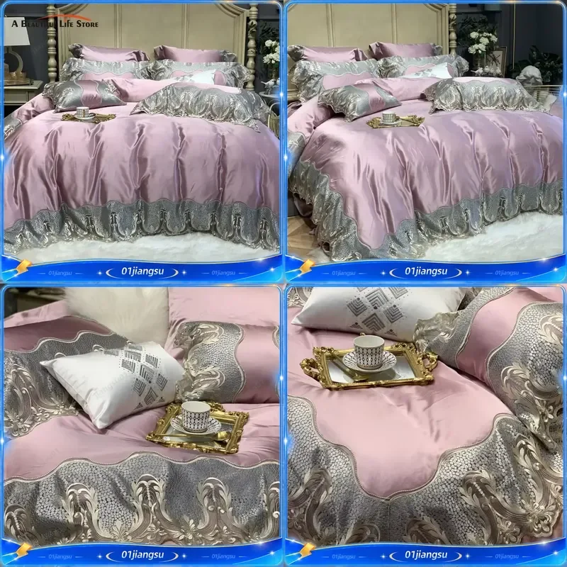 Luxury Lace Embroidery Bedding Set 1000TC Egyptian Cotton Princess Wedding Duvet Cover Sheet Pillowcases High Thread Count