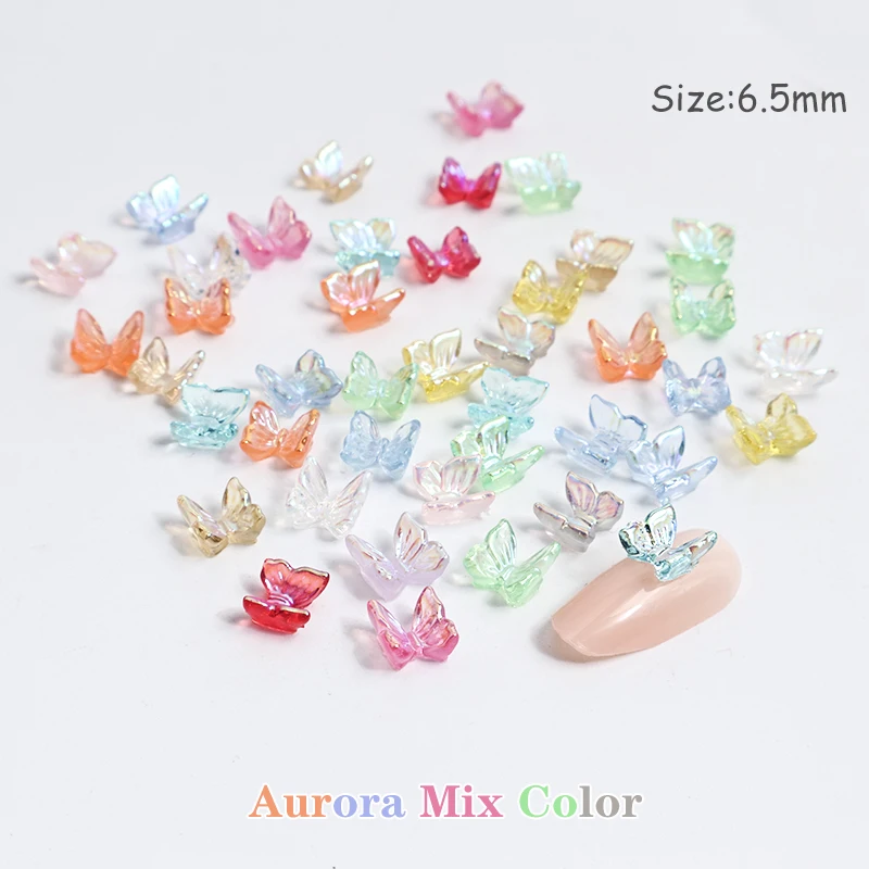 Aurora Resin 3D Flatback Butterfly Nail Art Rhinestone 6.5MM DIY Manicure Ornament Accessories Diamond 40/120Pcs