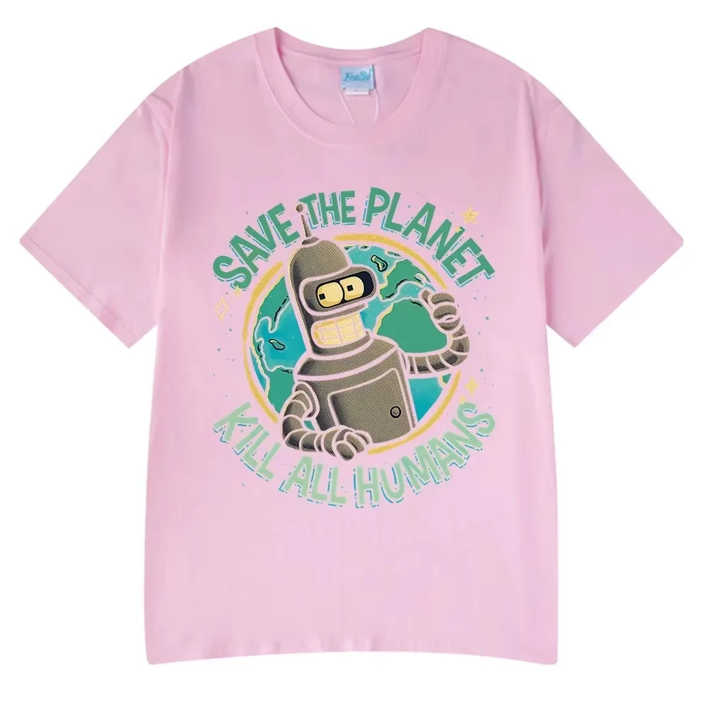 New Hot Fashion Save The Planet Kill All Humans Funny Tops Robot Print Summer T-Shirts Men Women Short Sleeve Cotton Tops