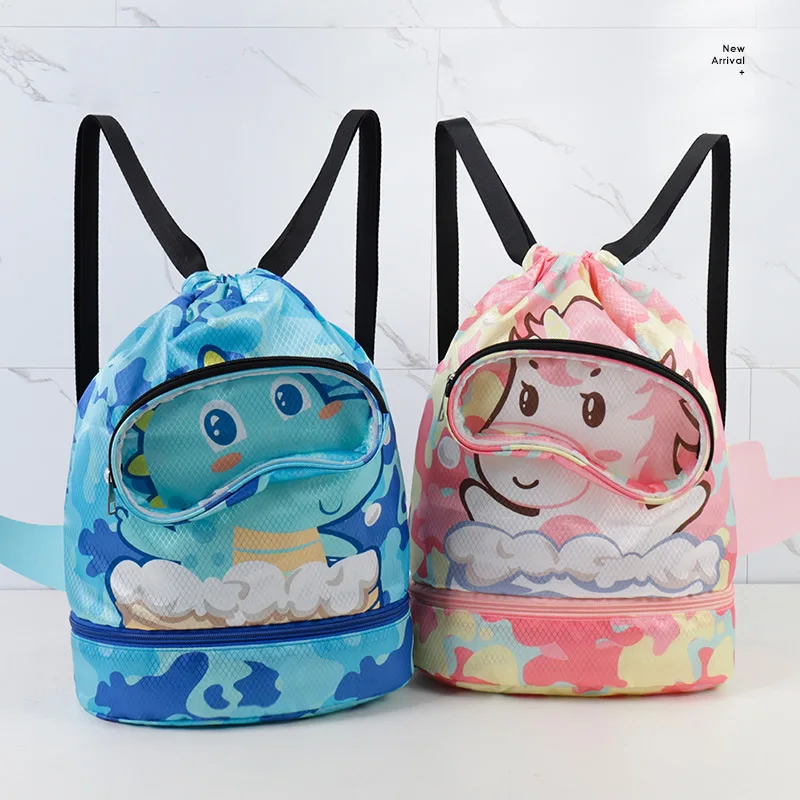 Children's Sports Portable Cute Cartoon Beach Backpack Children Swimming Bag with Dry and Wet Separation Waterproof Storage Bag