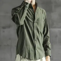 Summer Men's Linen Cropped Shirt Summer Linen Youth Cotton Linen Shirt Men's Clothing