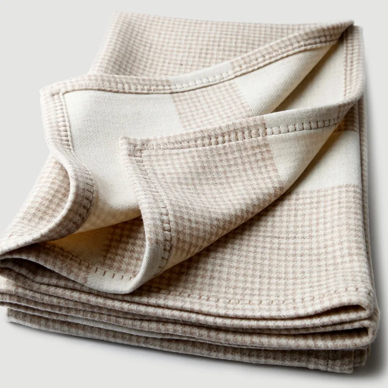 Houndstooth Double-Sided Stripe Lamb Wool Blanket – Soft, Cozy & Warm. Portable Throw for Home, Travel, Camping Picnic