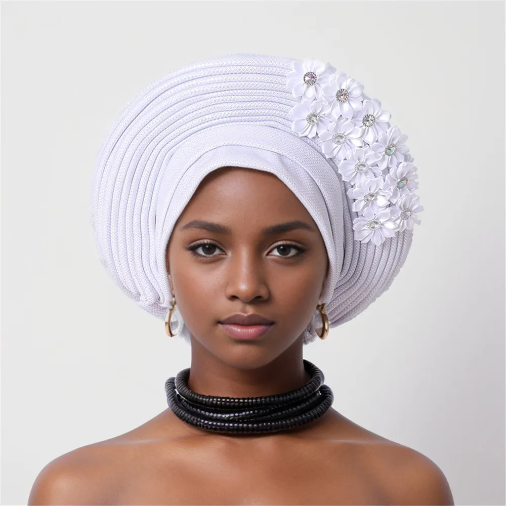 Frauen Kopf wickel für Hochzeits feier Nigeria Kopf bindungen mit Blumen bereits gemacht Auto Gele 2024 neue afrikanische Headtie Turban – Detail 6