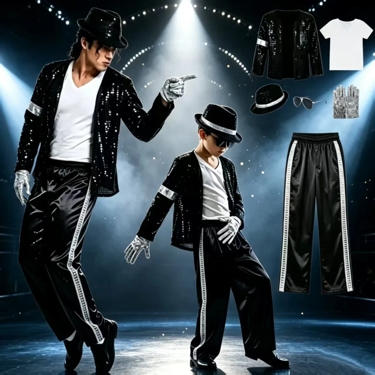 Boys Michael Jackson Cosplay Costume Stage 80s Pop Rock Hip-hop Jazz Clothes Halloween Party Outfit Suit Dance Wear
