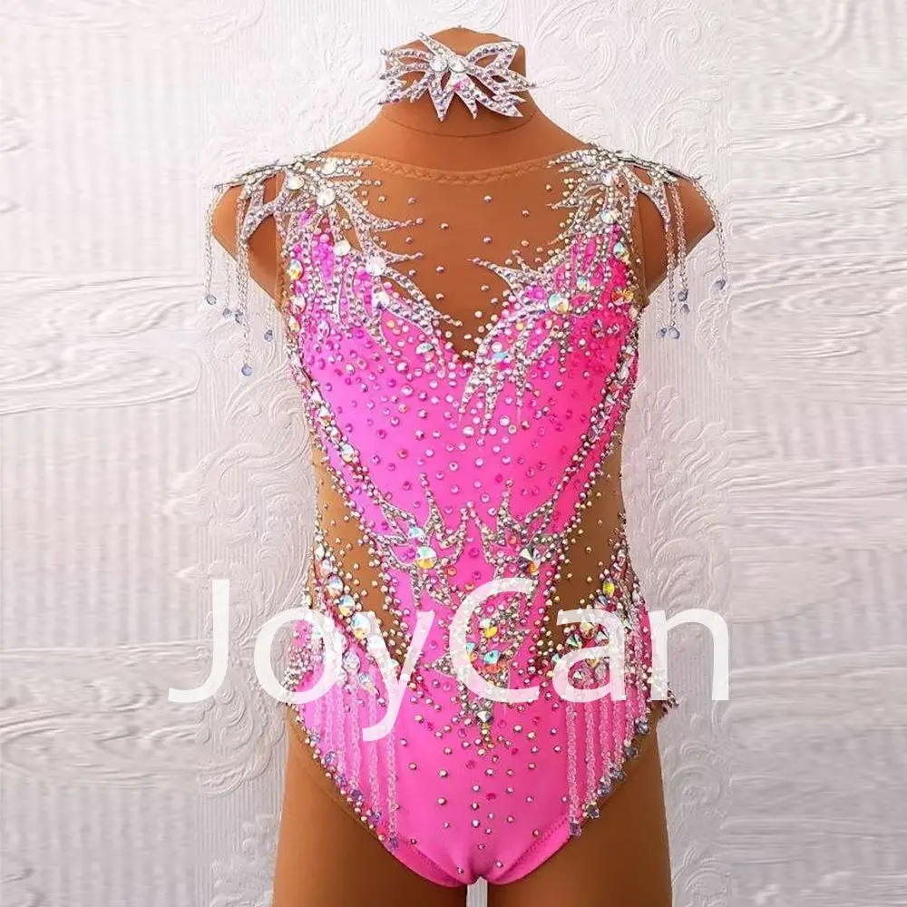 

JoyCan Rhthmic Gymnastics Leotards Girls Women Pink Spandex Elegant Dance Wear for Competitiion