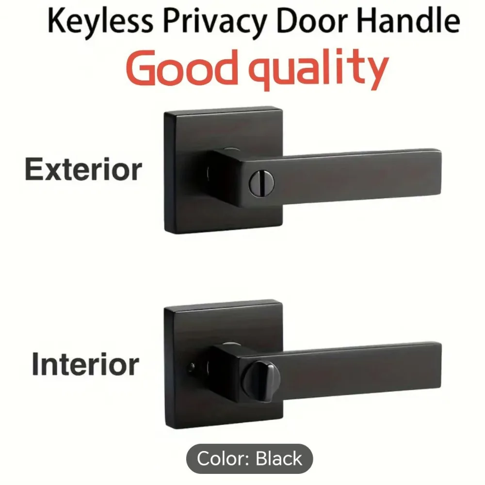

Heavy Duty 3-Rod Privacy Door Lock Set, Aluminum Alloy Square Handle for Bedroom Bathroom Interior Door Hardware Security
