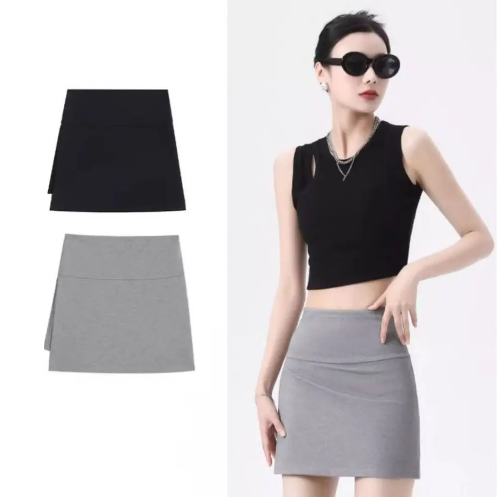 Side Slit Women's A-line Culottes Y2K Spicy Girl Style Mini Shorts Skirt Asymmetric Sports Style Skirt with Safety Shorts Girls
