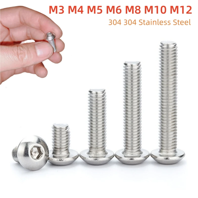 

Round Pan Head Hex Hexagon Socket Screw M3 M4 M5 M6 M8 M10 M12 304 Stainless Steel Socket Button Head Screw Bolts ISO7380