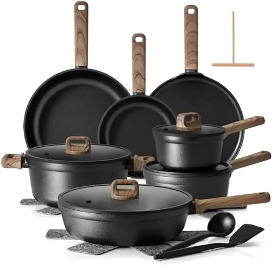20Pcs Nonstick Pots and Pans Set, Black Titanium Cookware Set