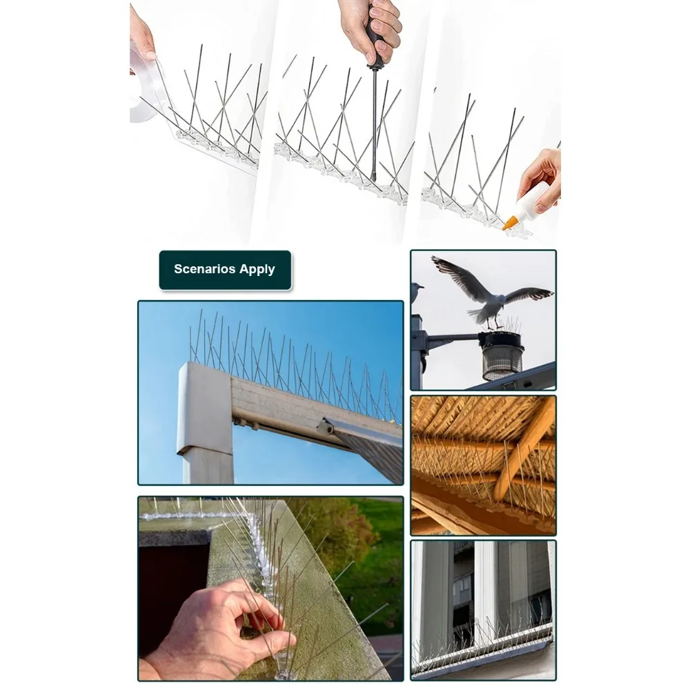 12Pcs Pigeon Spikes Stainless Steel Bird Repeller Set Deterrent Anti Bird Pigeon Squirrel Cats Repellent for Garden Fence Roof image 6