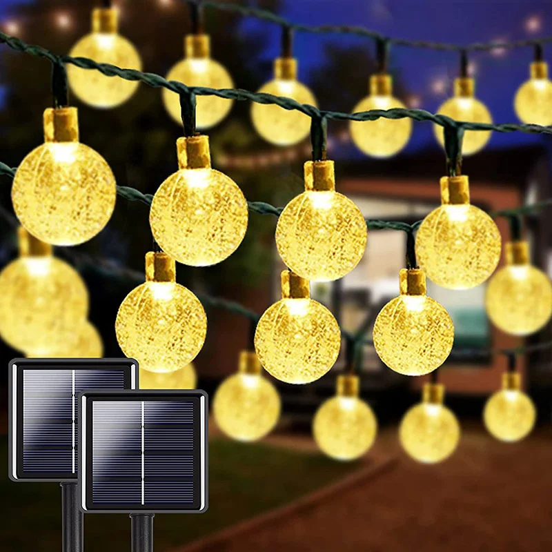 Wedding Party Solar Light Festoon LED Crystal Ball Outdoor Fairy Solar Garland Lamp 2026 Valentine's Day Ramadan Decoration