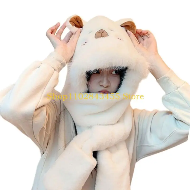 49MC الدب الأذن أفخم وشاح قفازات قبعة للطقس البارد إيرفلاب قبعة للطلاب فتاة في الهواء الطلق الشتاء النشاط الأذن قبعة واقية