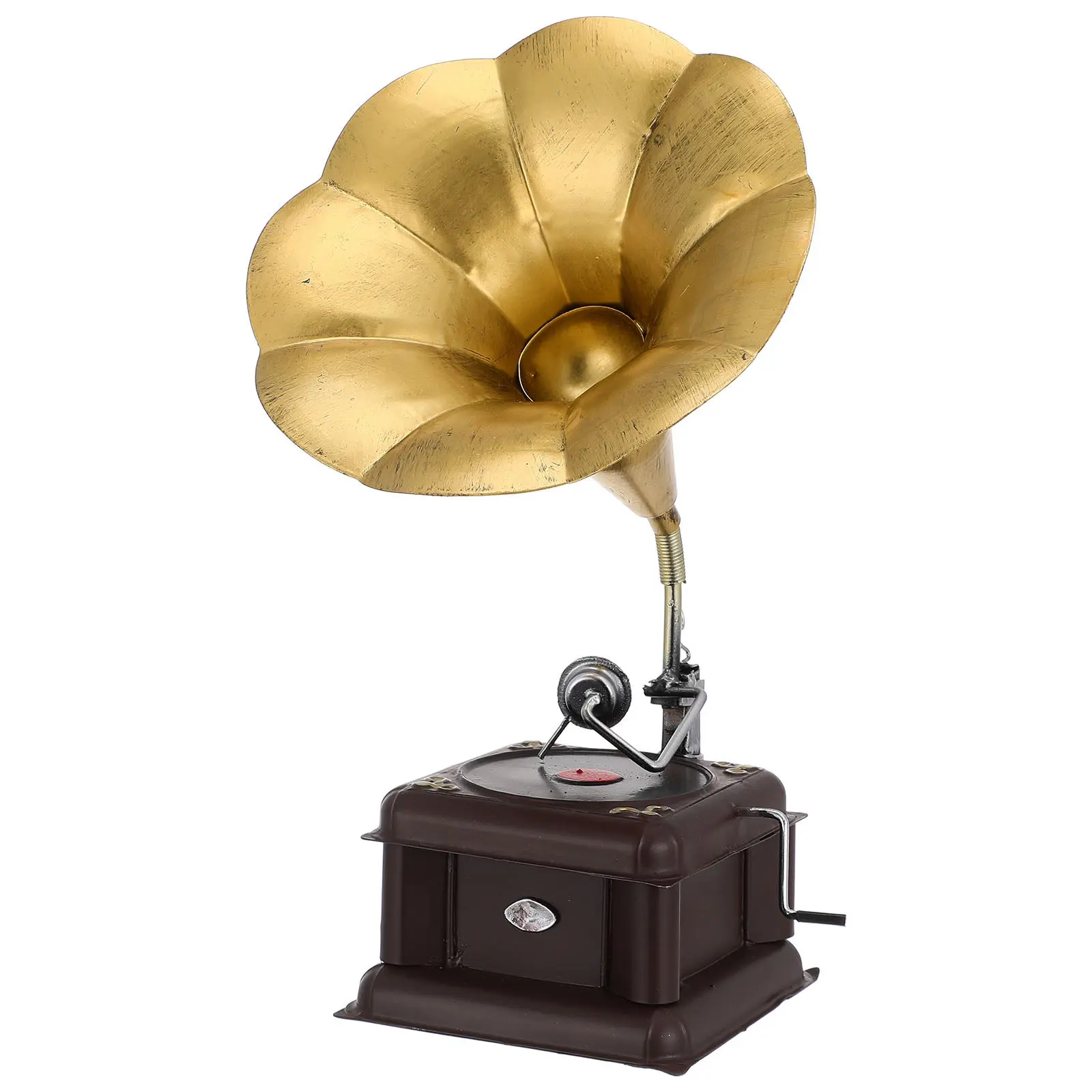 Retro Classic Phonograph Ornament Wood Color Hand-Cranked Music Box Romantic Vintage Home Decor Nostalgic Coffee Shop Bar
