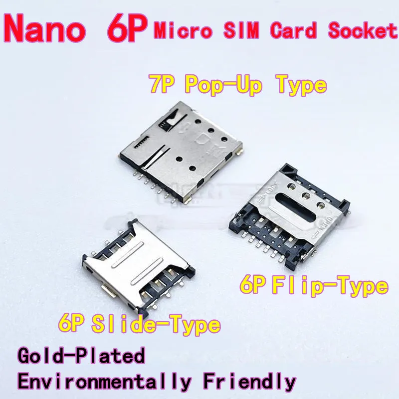 10PCS Nano SIM Card Holder - Small/Micro SIM, Slide/Flip/Pop-up Type, 6P/7P for Mobile Phones & Smart Watches