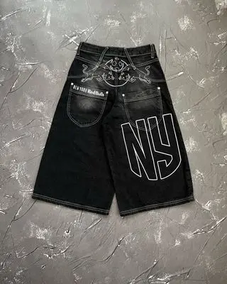 Letnie spodenki z haftem dla mężczyzn Retro Punk Y2k Streetwear Spodnie Hip Hop Harajuku Koszykówka Spodenki gimnastyczne Spodnie dresowe