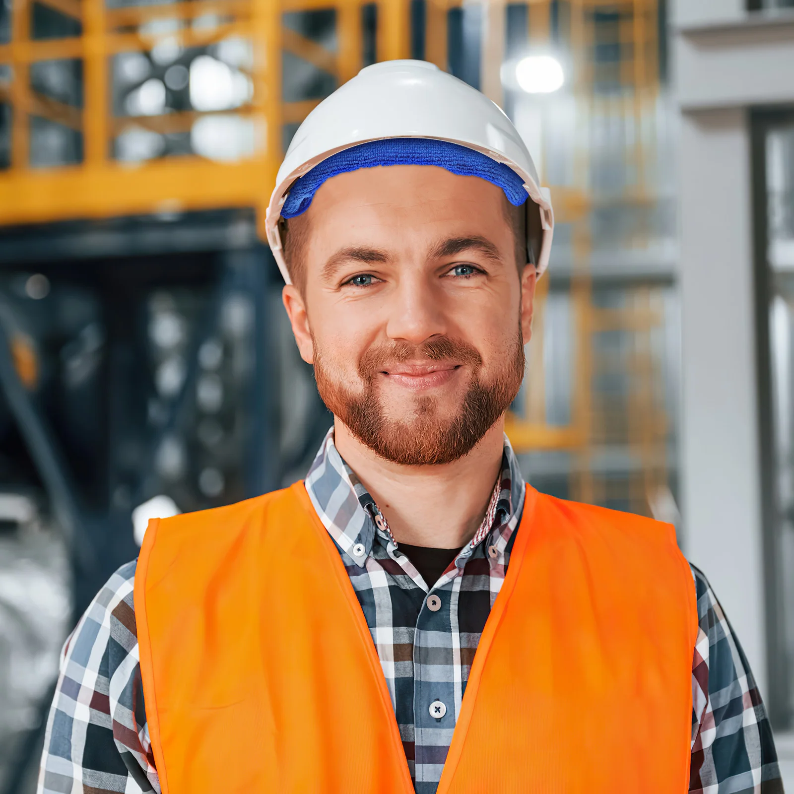 

4Pcs Safety Hat Sweatband Dark Blue Snap Design Easy Attach Hard Hat Inside Band Absorbent Comfortable Durable