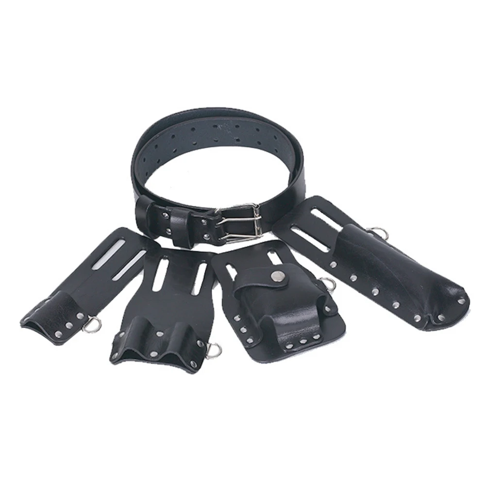 

5 in 1 Leather Tool Pouch with Movable Holders for Spanners and Hammers Ergonomic Design for Comfort and Efficiency