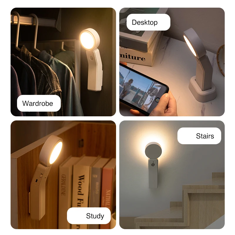 Motion Sensor Light Wireless Lamp USB Charging 360° Rotation  Dimming LED Night Lights Wall Lamp for Corridor Bedroom Decoration