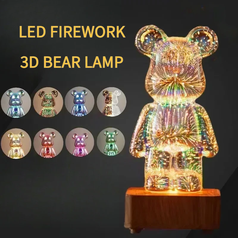 Led 3d urso fogos de artifício luz noturna usb decoração do quarto luz ambiente adequado para decoração do quarto das crianças