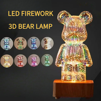 3D Fireworks LED Night Light Bear Ambient Light 8 Color Changing Modes Desk Lamp with USB Bear Decor Room