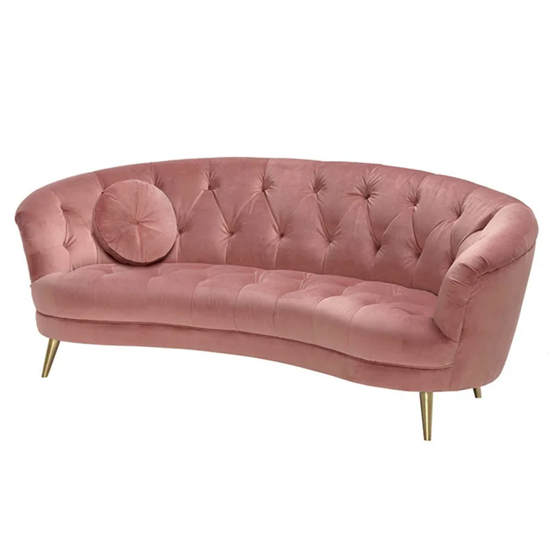 

Light luxury curved Internet celebrity clothing store sofa small apartment living room velvet fabric buckle three-person sofa