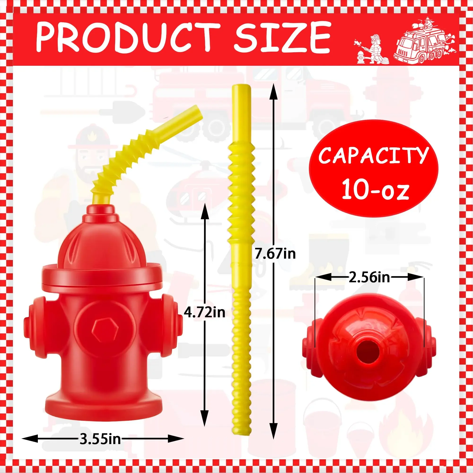 2/4/6/8/10pcs Novelty Fire Hydrant Straw Cups with Lid Fireman Firefighter Birthday Party Favors Boys 8oz Red Plastic Water Cups