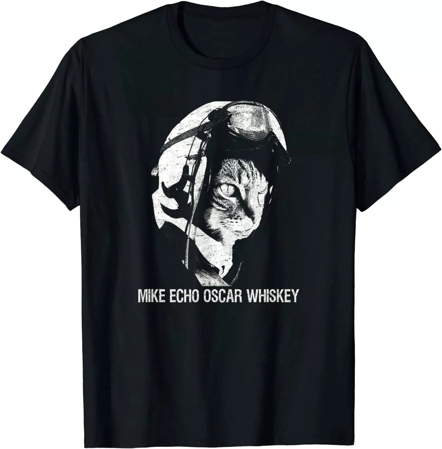 Mike Echo Oscar Whiskey Meow Flying Cat Funny T-Shirt