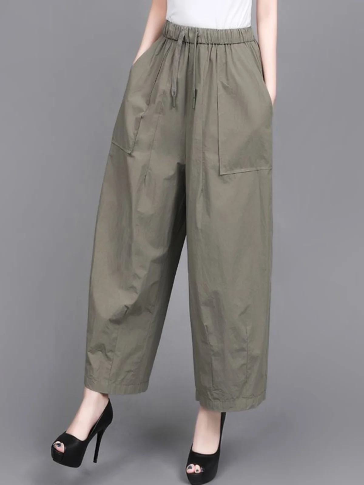 ارتفاع الخصر بنطال ذو قصة أرجل واسعة المرأة الربيع الصيف فضفاض بناطيل كاجوال تسع نقاط ثنى Sli حجم كبير أمي الجينز