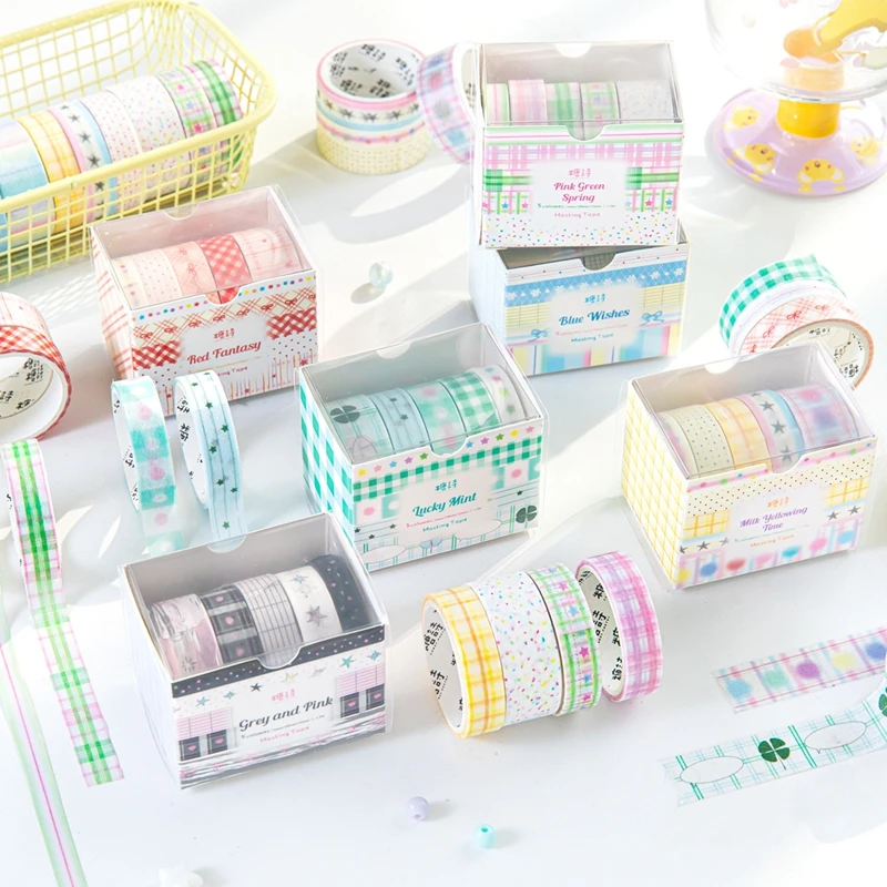 

5Roll/box Ins Cute Basic Decoration Collage Washi Tape Hand Account Decorative Tape Planner DIY School Stationary Stickers