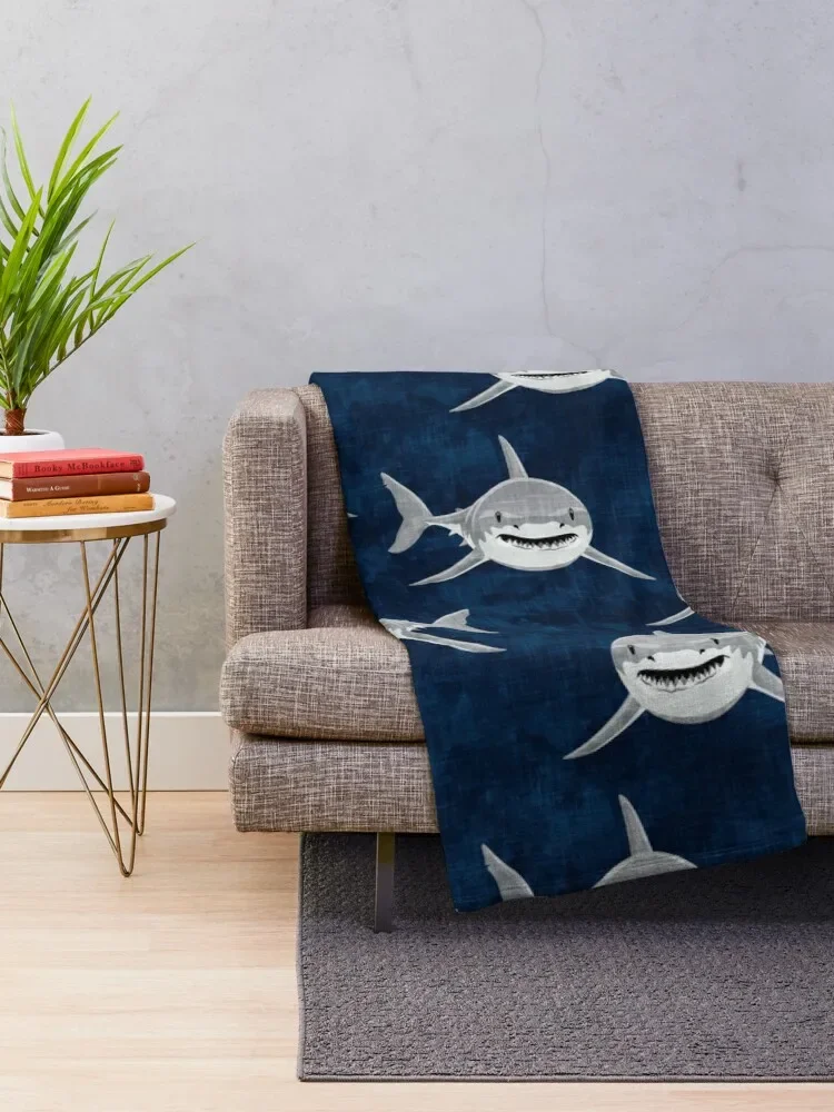 Sharks! - dark blue Throw Blanket for sofa Custom Blankets