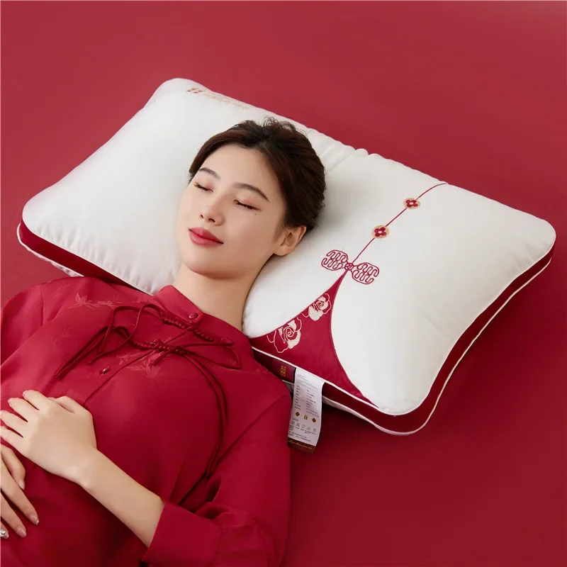 الصينية الفاخرة الزفاف فندق غرفة نوم مخدة ناعمة النوم العميق الرقبة دعم وسادة عنق الرحم الأساسية جودة نسيج القطن حماية #6