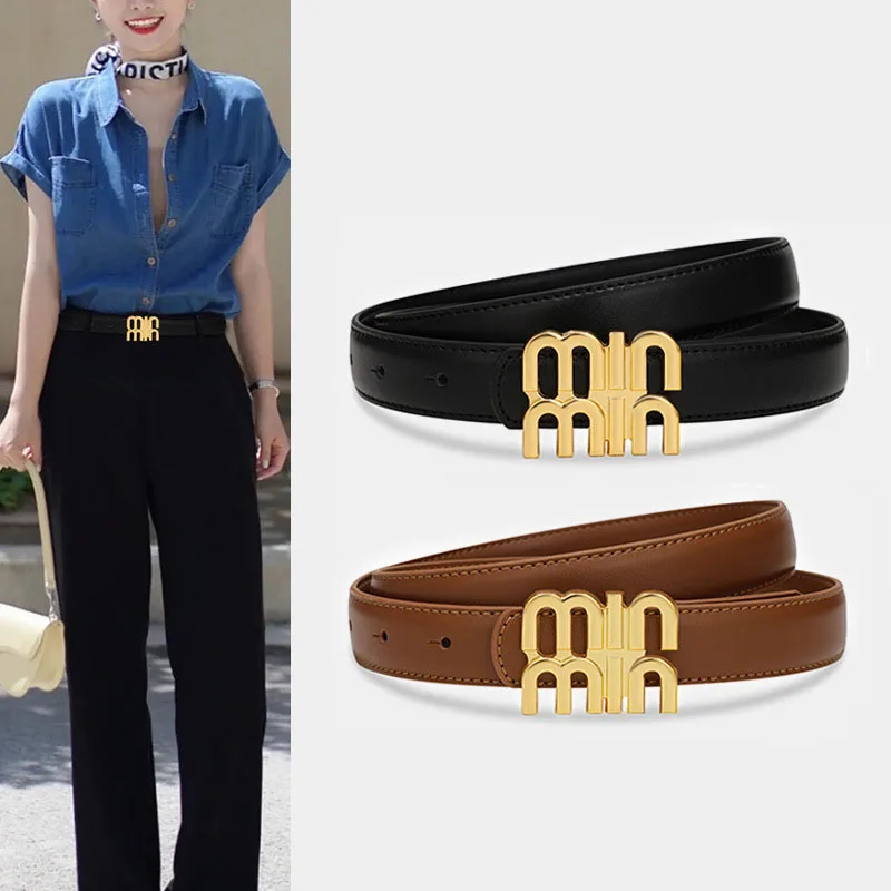 Ladies' Belt with High-End Feel High-Quality Leather Decoration Suit Coat Belt Design Light Luxury Black Belt Birthday Gift