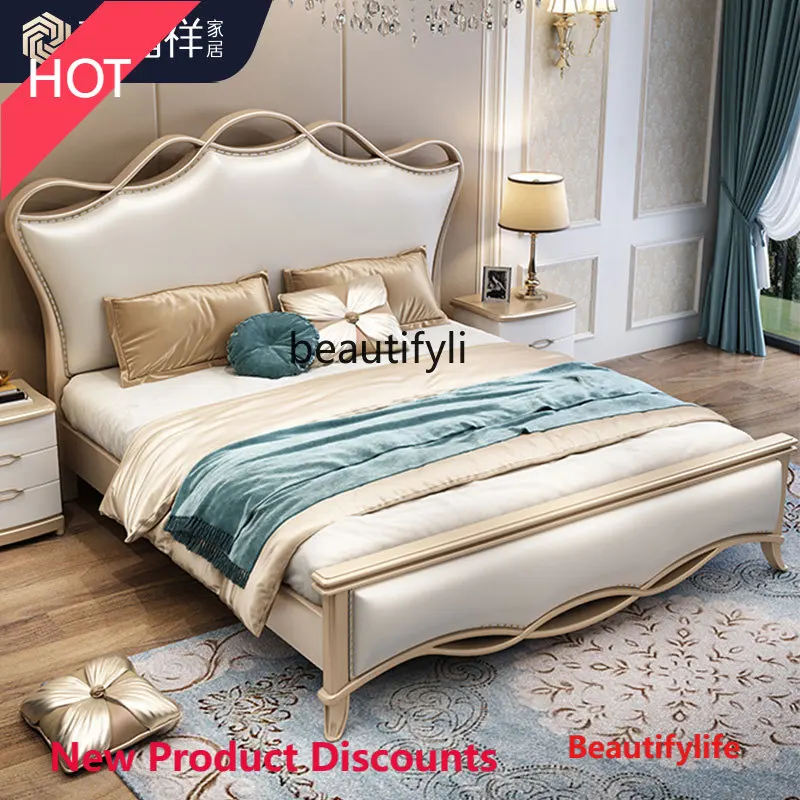 Asmt45 Light luxury solid wood bed French cream wind princess bed double bed ribbon  1.8M