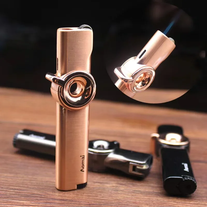 Small Portable Turbine Windproof Jet Blue Flame Butane Gas High Power Metal Lighter Outdoor Barbecue Kitchen Lighter Men\'s Gift