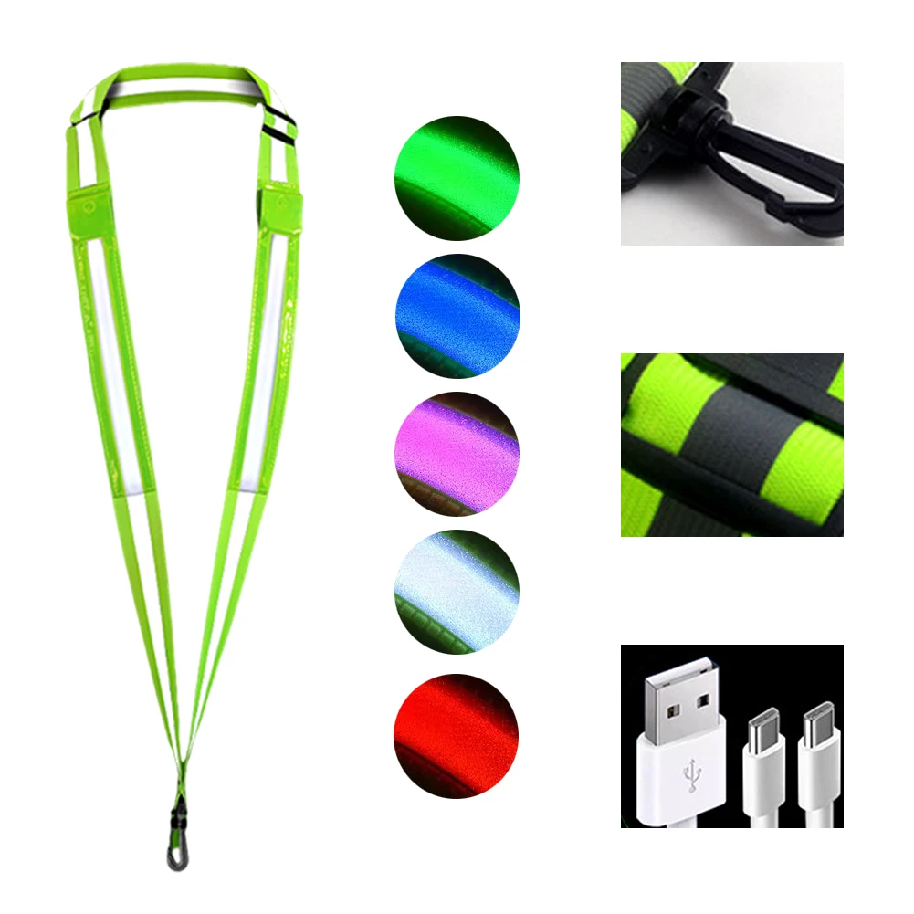 Reflective Sash Cycling Reflective Strap Adjustable Reflective Running Gear 5 Light Colors 3 Modes for Night Running Walking