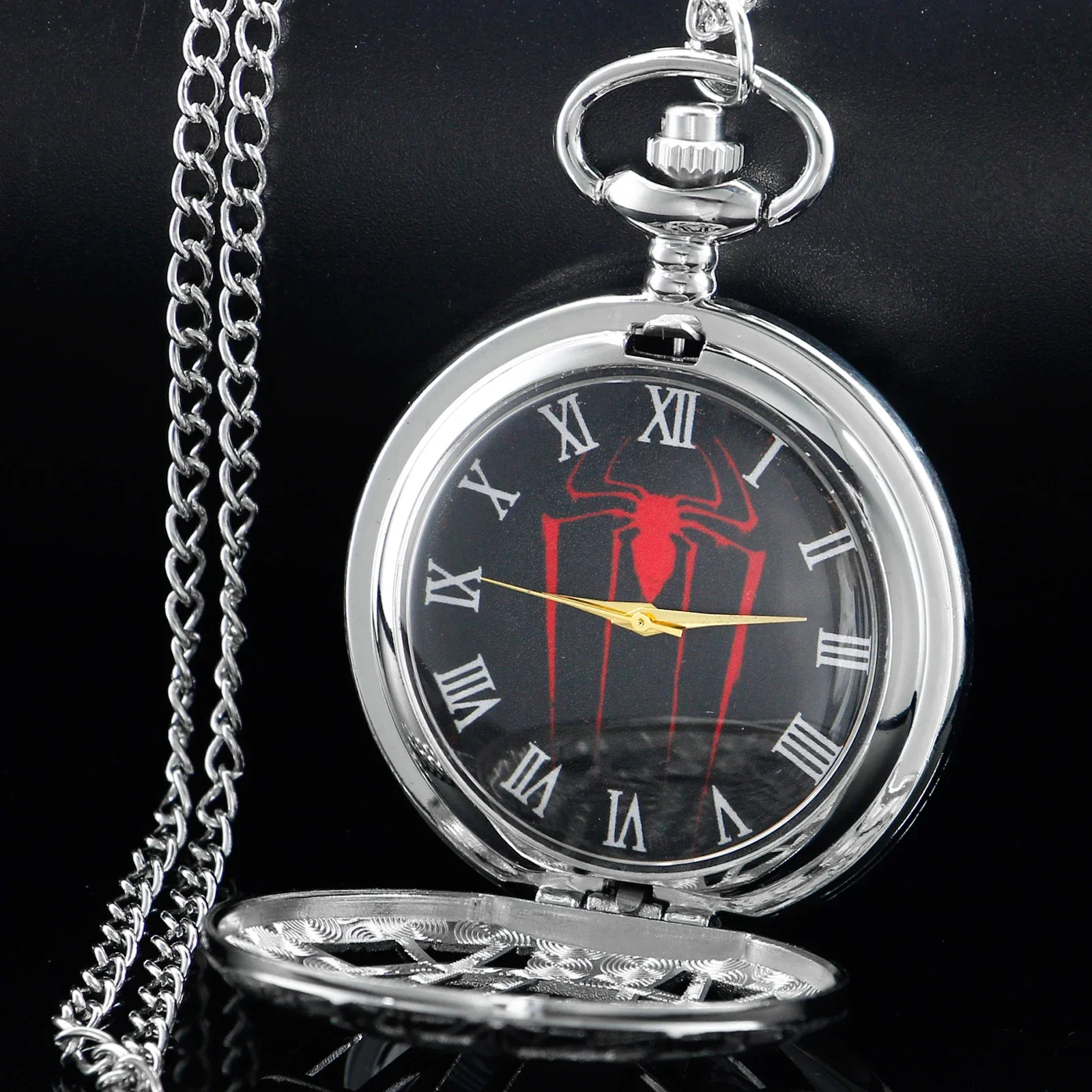 New Steampunk Silver Spider Hollow Quartz Pocket Watch Exquisite Necklace Pendant Bracelet Clock Best Gift for Men Relogios